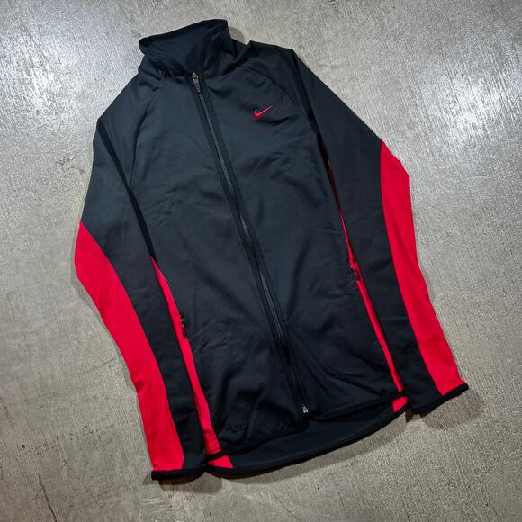 Nike Dri-Fit Track Jacket Black Red Full Zip Running Jacket Small - Picture 1 of 7